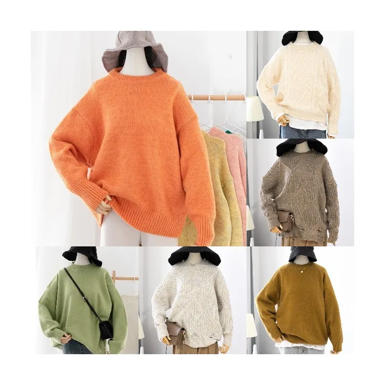 

Fashion designed ladies knitted pullover solid long sleeve o neck women pullover sweater