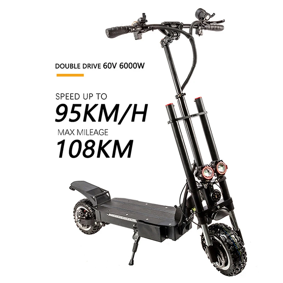 

95KM/H Fast Scooter Electric 6000W 60V Double Drive 11inch Two Wheel Electric Scooter Offroad Max Load 200KG