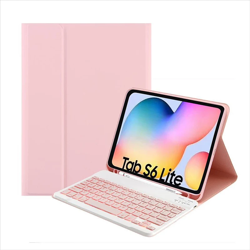 

Colorful wireless backlit keyboard soft TPU PU leather pencil slot shockproof tablet case For Samsung Tab S6 Lite 10.4 P610 P615