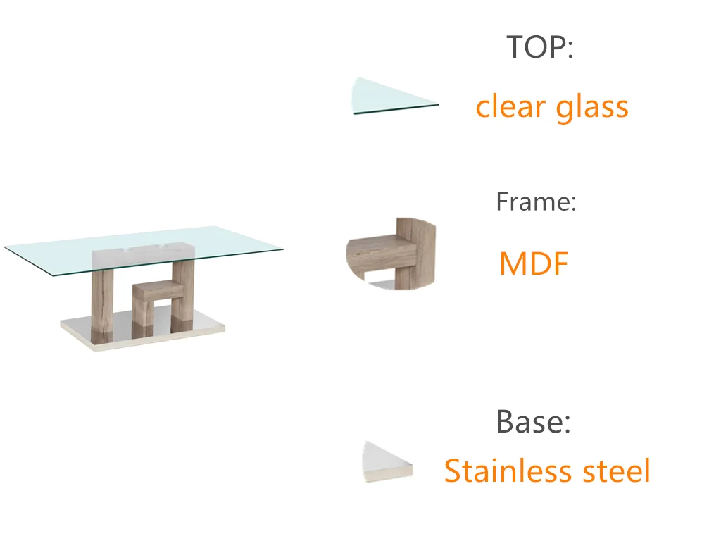 Best Selling MDF Living Furniture Top Fancy  shape frame Tempered Glass  Coffee Table