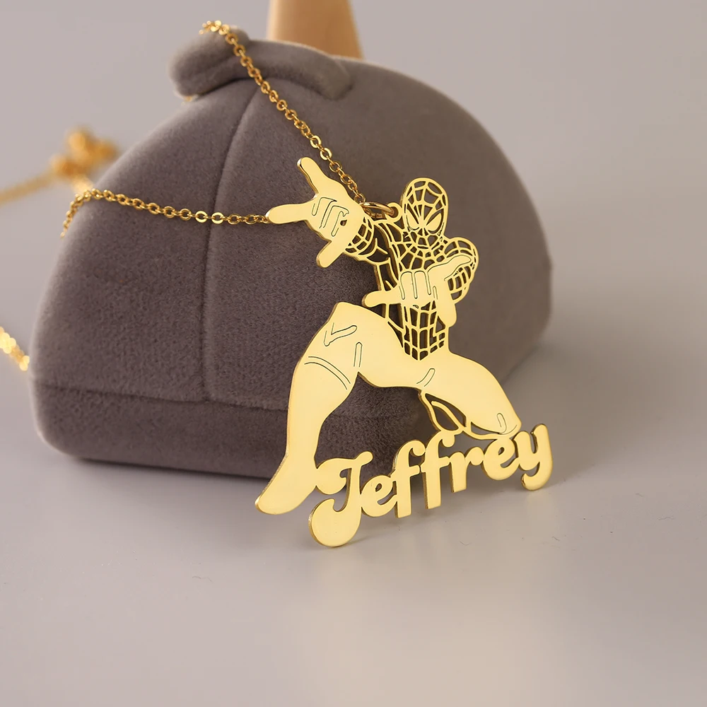 

Kids Cartoon Name Necklace Character Custom Personalized Children Stainless Steel Necklaces Christmas Gift, Silver /gold