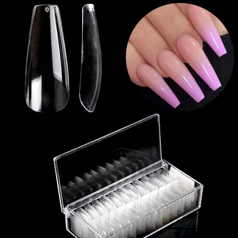 

504pcs Tips Box Long Full Cover Glossy Nails False Ballerina Stiletto Nails Coffin Tips, Nature/clear