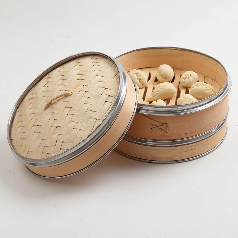 

Custom Logo Eco Friendly Natural Mini basket Dumping Tools stainless steel Bamboo Kitchen Steamer