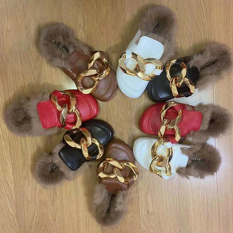 

Fashion real rabbit fur wrapped head half fluffy slippers women shoes