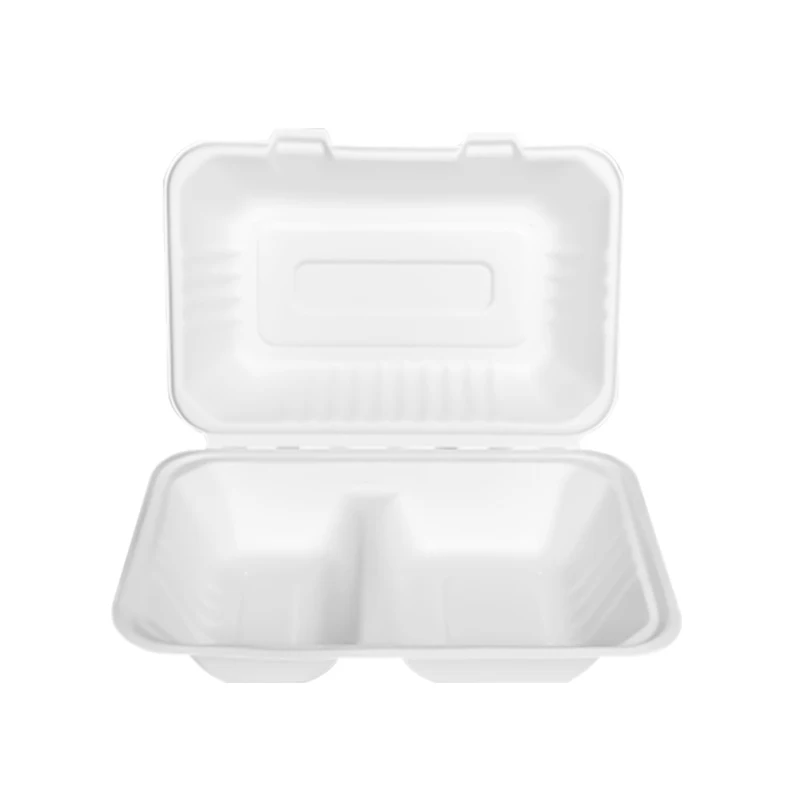 

9''-2 Compartment Biodegradable Bagasse Boxes Food Container Sugarcane Bagasse Box Oil-proof Sugarcane Tableware