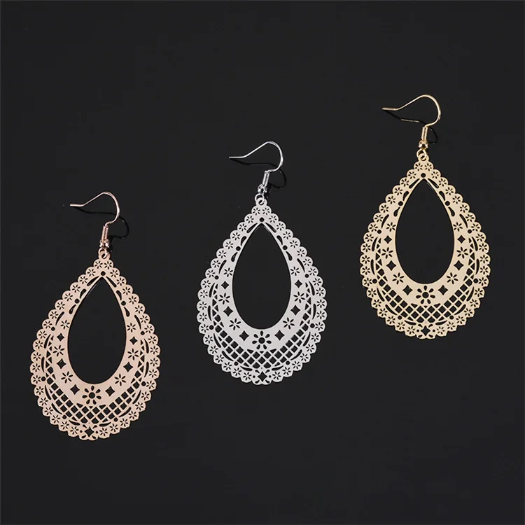 

Bohemian Metal Hollow Retro Temperament Ear Jewelry Women's Fashion Earrings Water Drops Gold Plated computer piece earrings, Gold, silver, rose gold