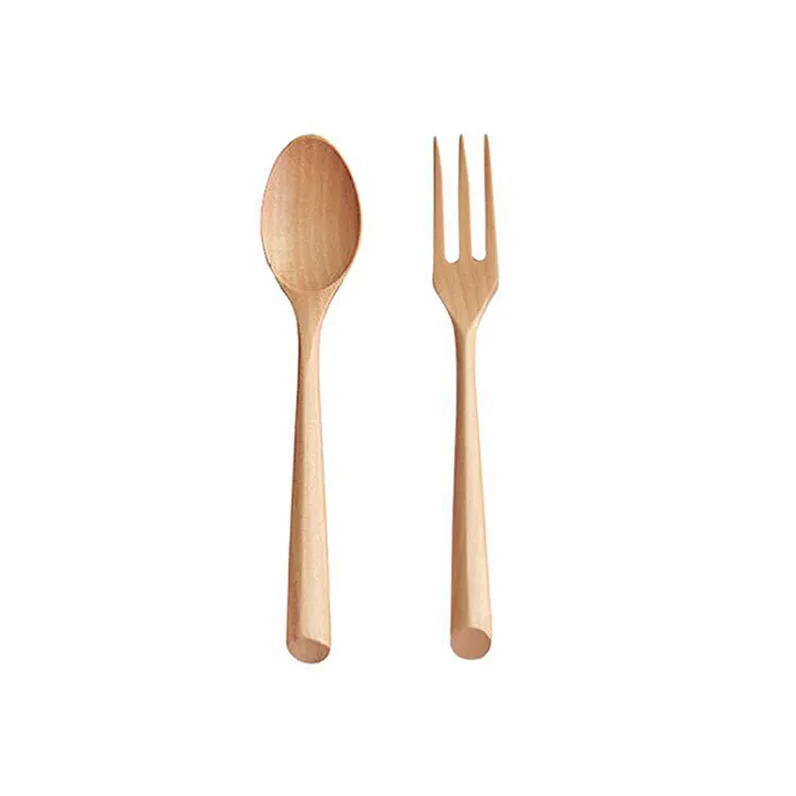 

New design European Popular Factory direct Wholesale Nordic Portable Tableware wooden Fruit dessert spoon fork for party, Natural wood color