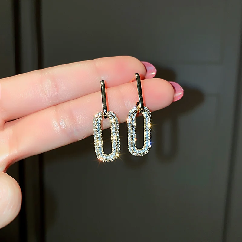 

real gold plated geometric beautiful drop crystal earrings