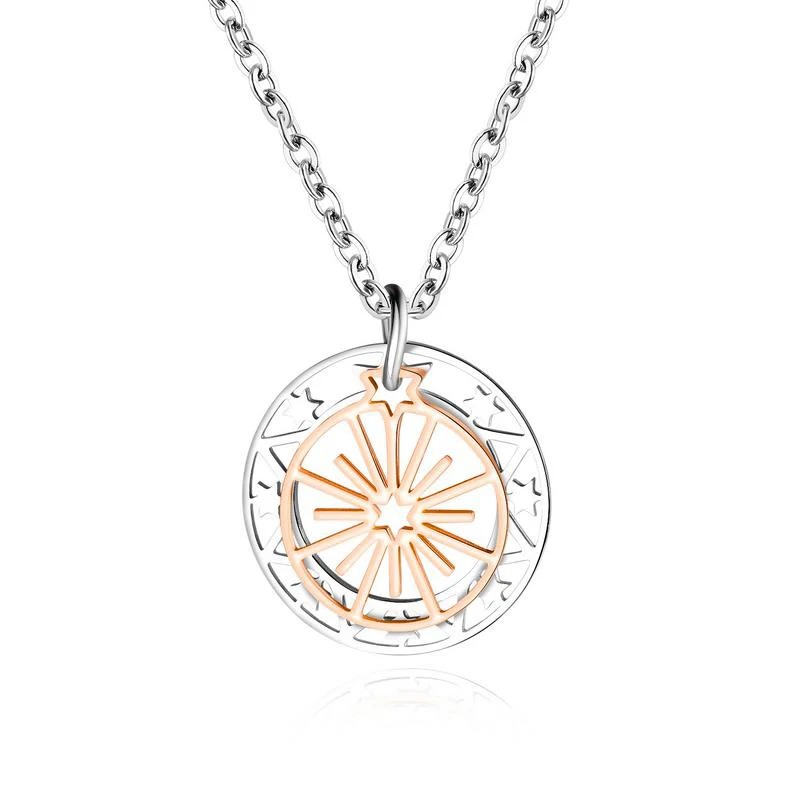 

Fashion Stainless Steel Compass Coin Pendant Necklace For Women Ferris Wheel Charm Necklace Jewelry (SK761), As picture