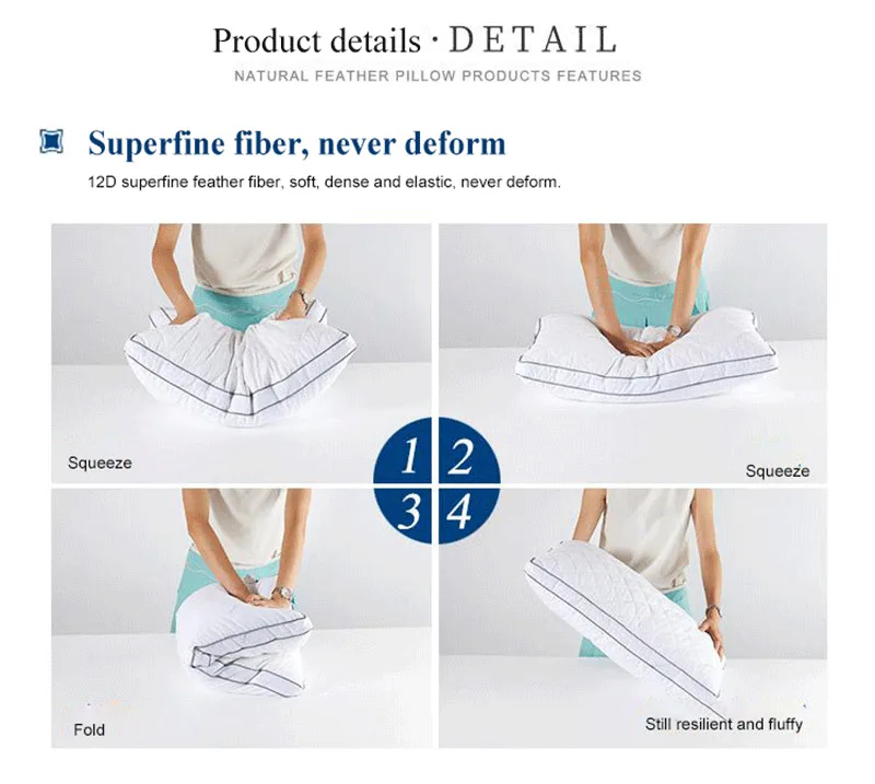 Superfine Feather Fiber 5 Star Hotel Soft 100 Cotton Never Deform