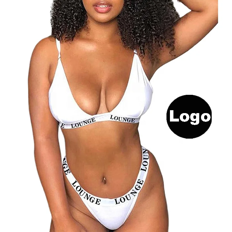 

USA 2021 Custom Logo White Black Femme Sexy Bra and Panty Set Corset Bralette Women Lingerie Set, Picture shown bra & panty sets or customize