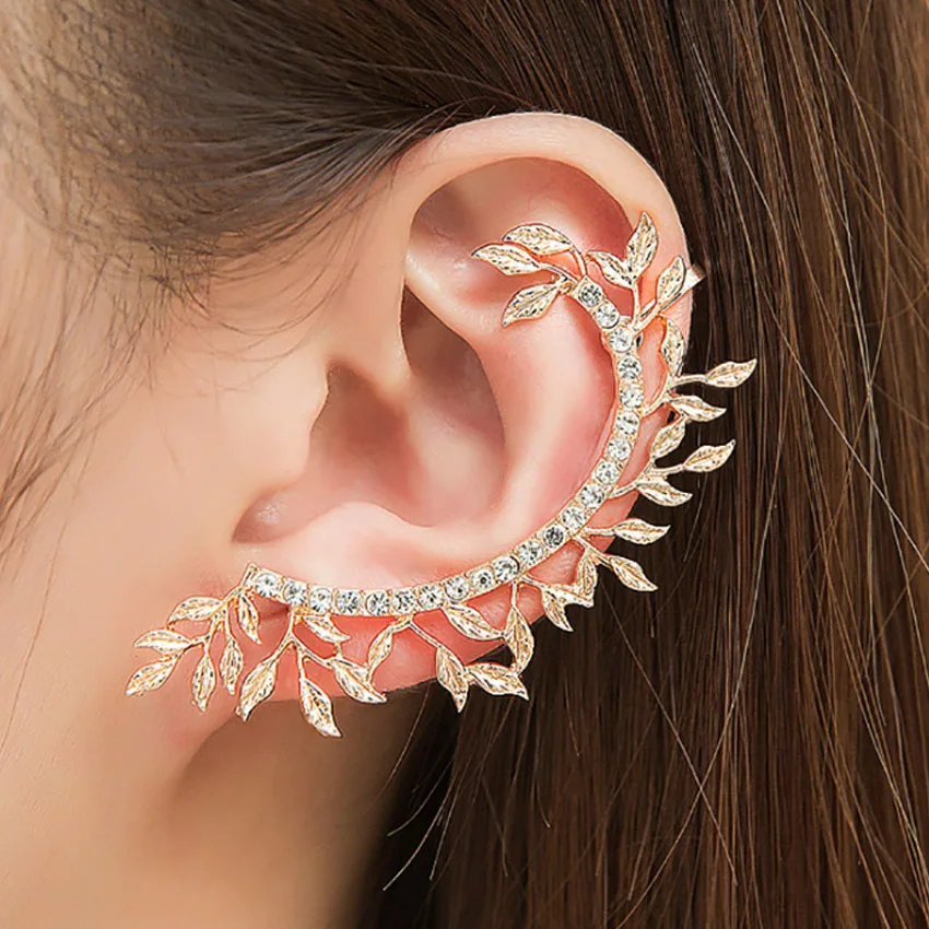 

creative Crystal Diamonds Ear Wrap Crawler Hook Non Pierced Ear Cuff full ear earring, Gold silver