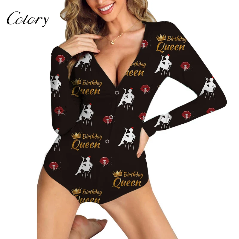 

Deep V Neckline One Piece Jumpsuit Sleepwear Sexy Onesie Butt Flap Birthday Oneies, Picture shows