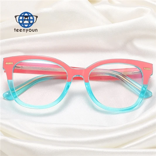 

Teenyoun Trendy Acetate Color Eyeglass Frame Optical Vintage Round Anti-Blue Light Glasses Female Tr90 Myopia Frames