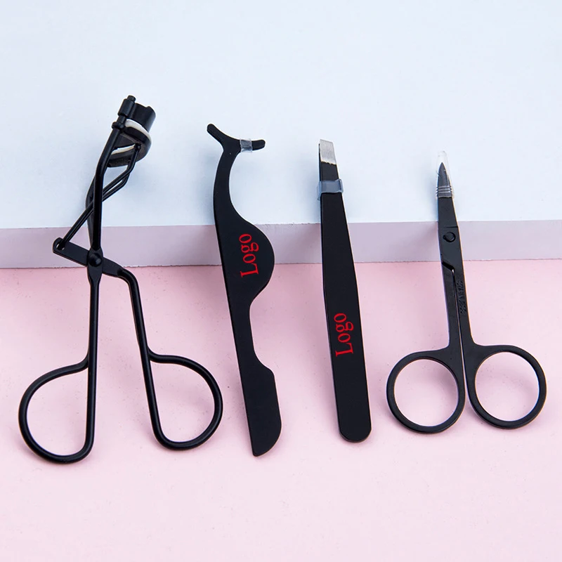 

MP043 Private Logo 4Pcs/set Stainless Steel Eyelash Curler Eyebrow Tweezers Hair Scissors Eyelash Applicators Eyelash Extension