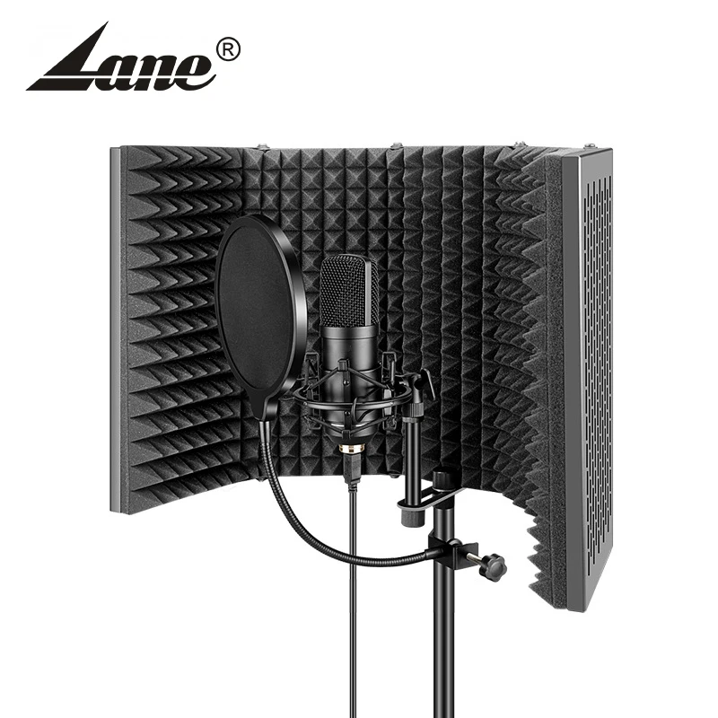 

lane Recording microphone reflexion filter/Microphone portable vocal booth/Studio Microphone sound Isolation shield, Black