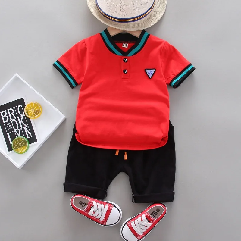 

summer clothing sets baby boy red causal cotton t-shirt+ boys black short pants kids t-shirt shorts set