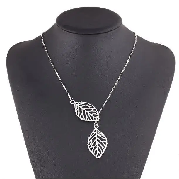 

L195 2019 Hot Fashion Women Jewelry Gifts Casual Beads Two Leaves Leaf Necklaces
