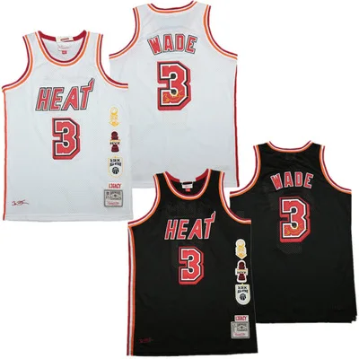 

Heat Miami No. 3 Wade Wade Honor edition autographed retro embroidery basketball nbajersey in white and black net jersey, Picture