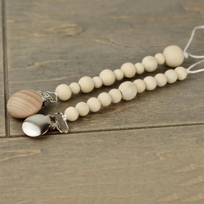 

Toddler Baby Teething Round Wooden Beads Nipple Holder Chain