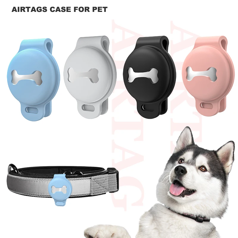 

New anti-lost shock proof Protective case Cover Smart soft Back Clip silicon Protective airtag dog collar for Apple airtags, Pink + red + black + gray