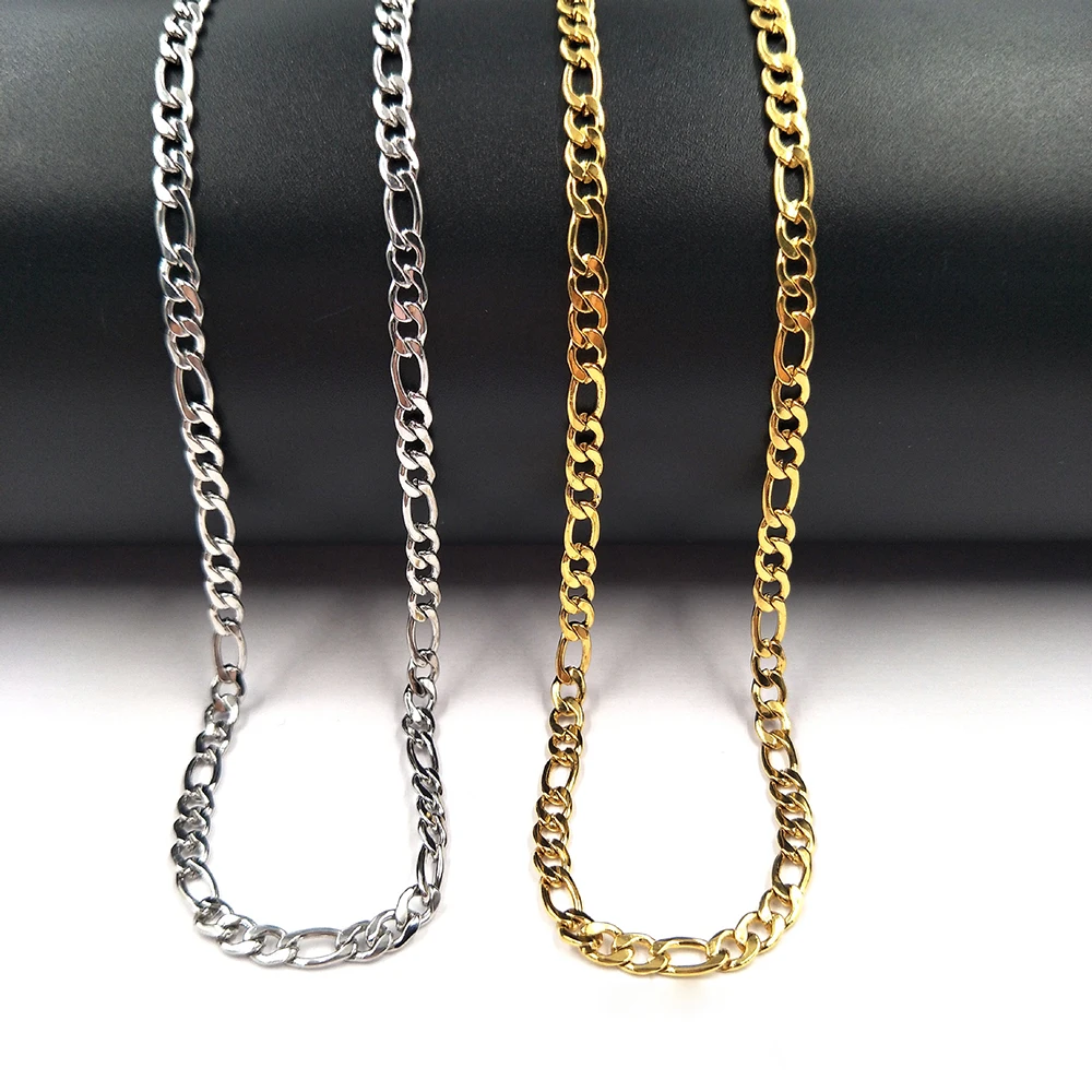 

fashion 17-60 cm hiphop necklace ,4 mm Figaro stainless steel chain with real 18k gold plating