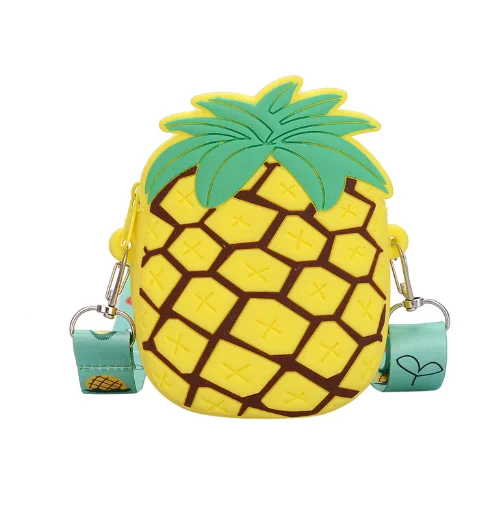 

Woying kids pineapple silica gel cross-body bags lovely strawberry silicone handbag fashion Silicone avocado bag, As shown