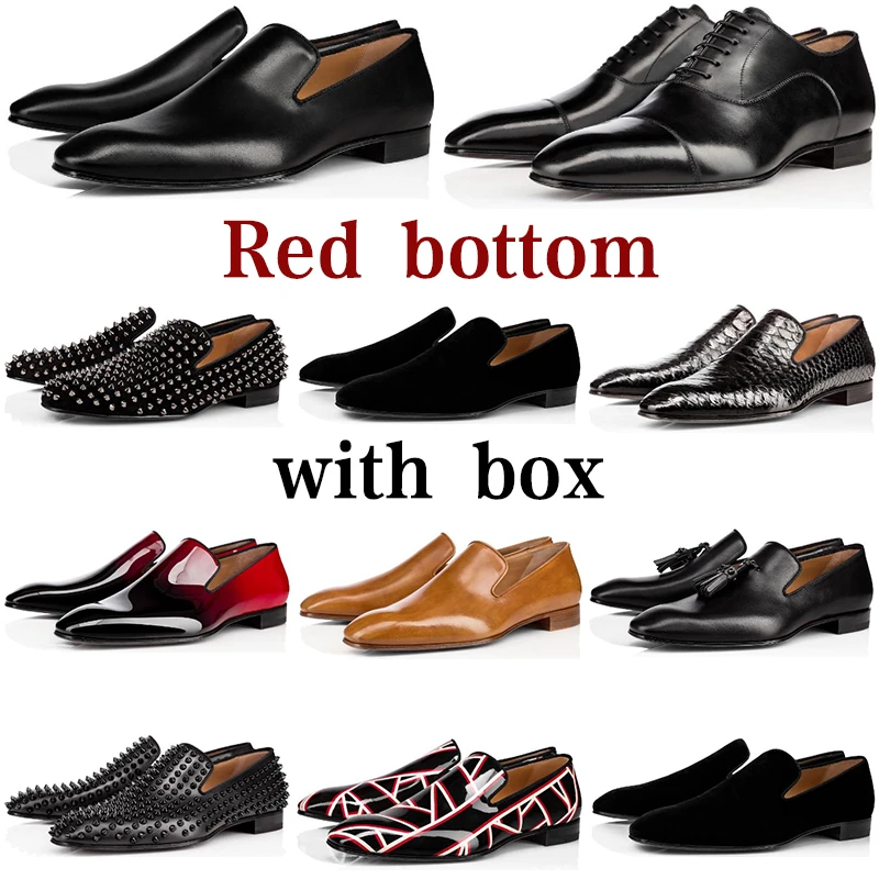 

Men luxury red bottom High quality black Leather Rivets fashion Loafers Oxford for Wedding Business big size Men's Dress shoes