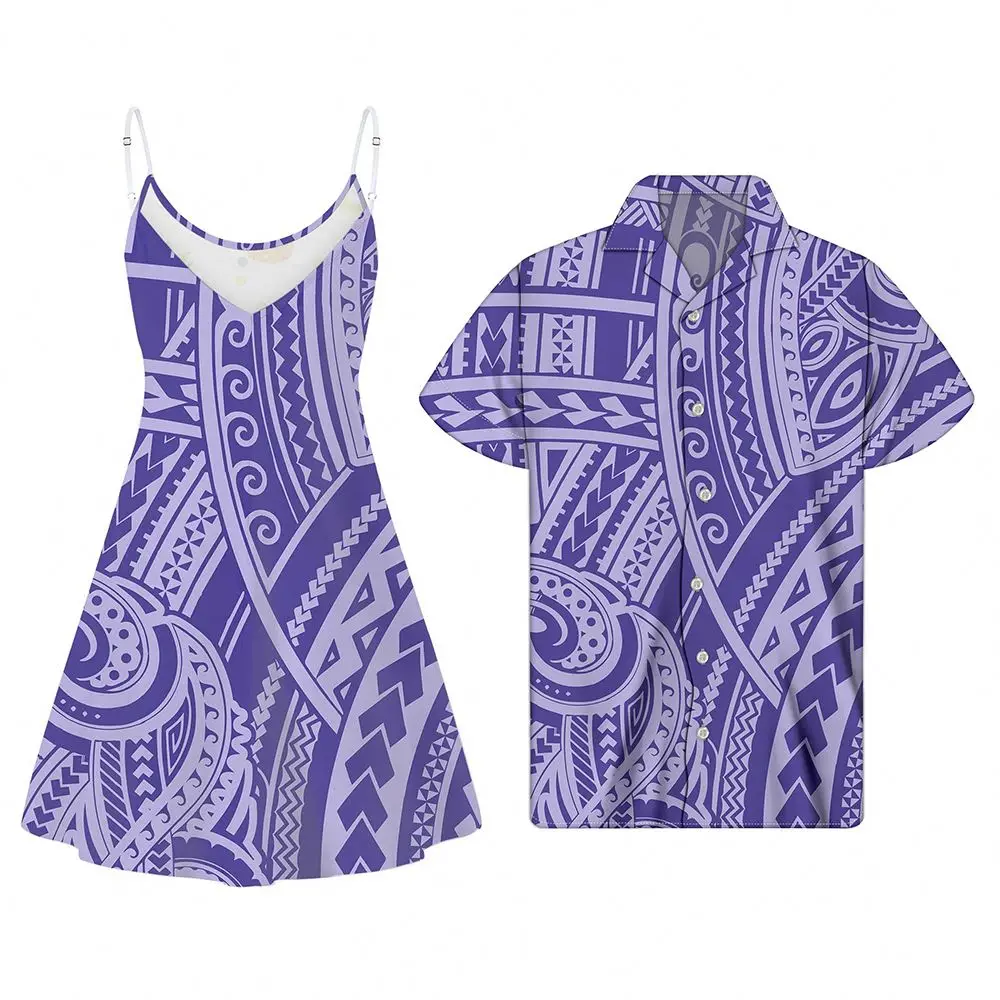 

Sexy Dress for Women Hawaii Tribal Polynesian Purple Pattern Dresses Women Lady Elegant Summer Slip Couples Matching Clothes, Customized color