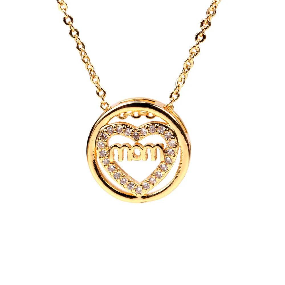 

Luxury Best Selling Zirconia Jewelry Bling Mom Heart Pendant Necklace CZ Crystal Mom Necklace For Mother's Day