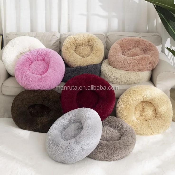 

Anny's Petland Washable Round Dog and Cat Bed Super Soft Fluffy plush Donut cuddler Calming Bed with different size wholesale