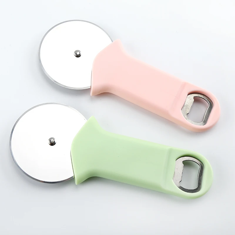 

New design plastic handle pizza slicer knife sharp pizza cutter wheel with bottle opener, As picture