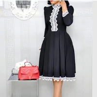 

Pink Casual Lace Patchwork 3/4Sleeves Slim Pleated African Women Dress