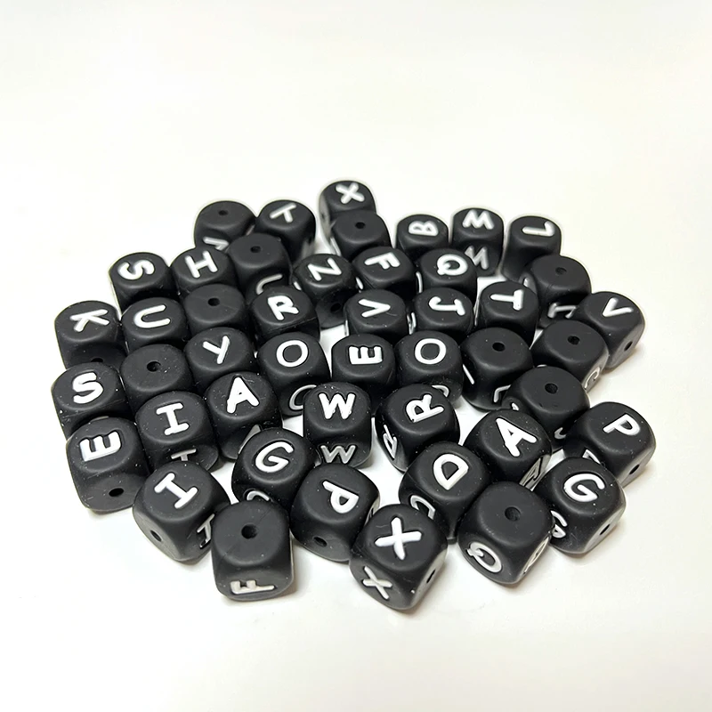 

2022 Bpa Free 12mm English Silicone Letter Beads For Making Jewelry Silicone Alphabet Beads, Black, green, blue, pink, white