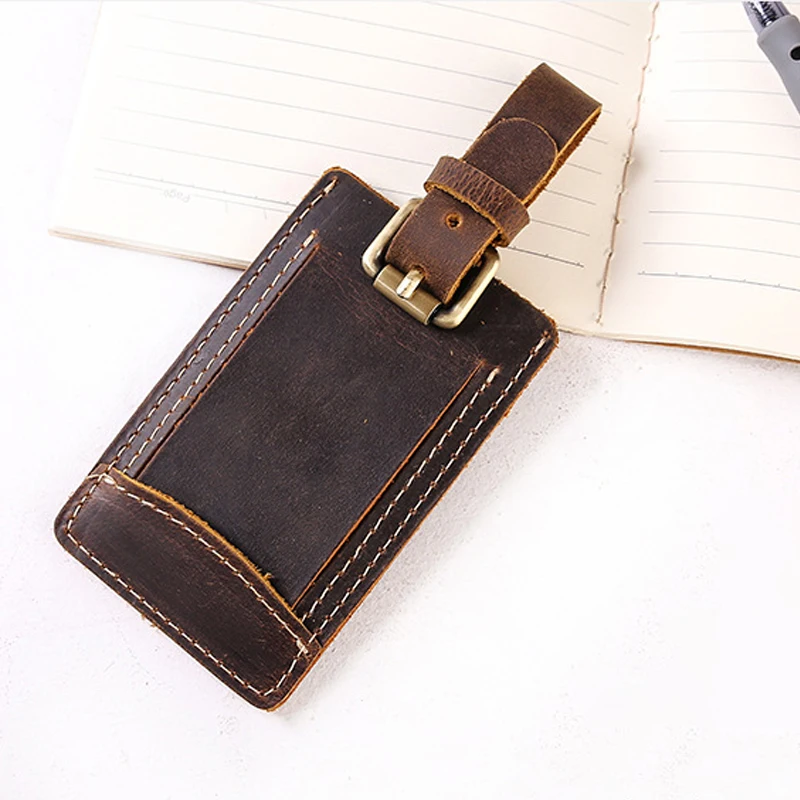 

Hot Selling Vintage Cowhide Leather Luggage Bag Label Custom Genuine leather Luggage Tag Travel Id Tag