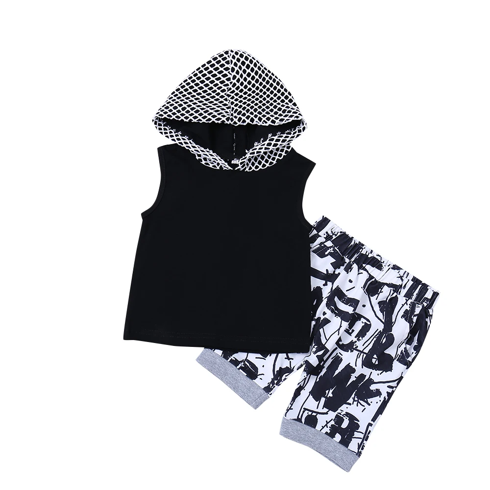 

2020 Brand New Toddler Kid Baby Boys' Summer Clothes Sleeveless Tops+Short Pants print Casual Outfit Set Summer Clothing, As picture