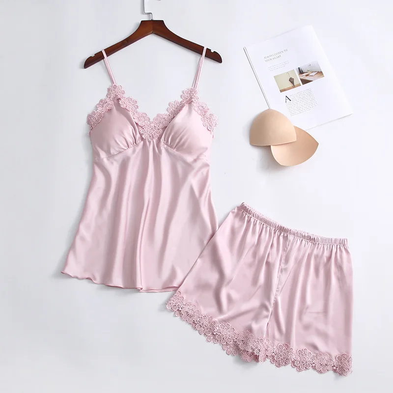 

Women's Pajamas Sexy Ice Silk Two-piece Spring and Summer Night Gown Nightdress Home Wear Suspender Shorts