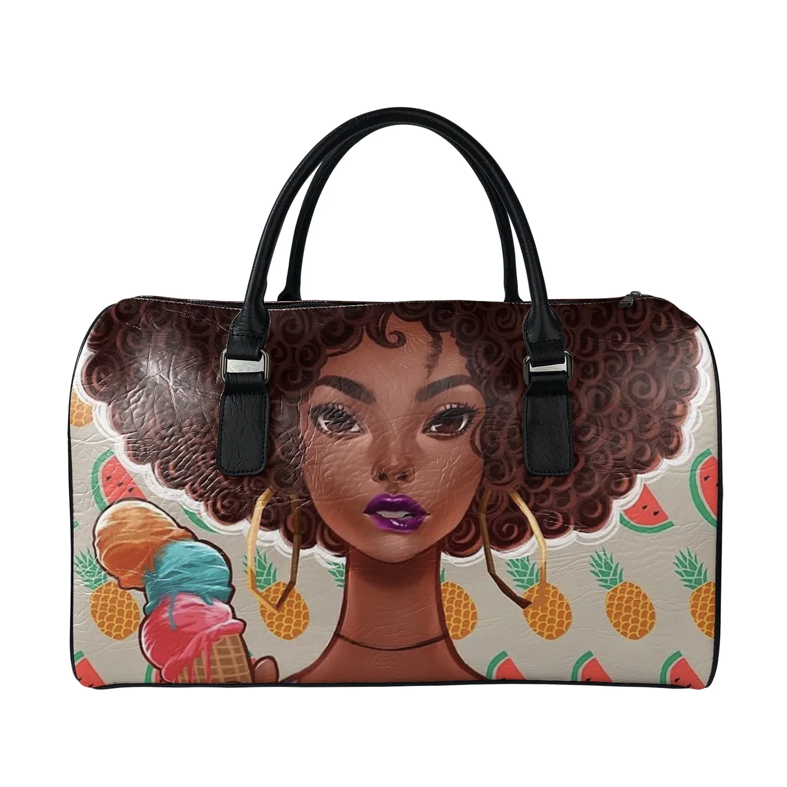 

African American Black Girl with Afro Big Duffle Travel Bag Gym Luggage Bags Lightweight Waterproof Carry On Tote Bag, Customized color