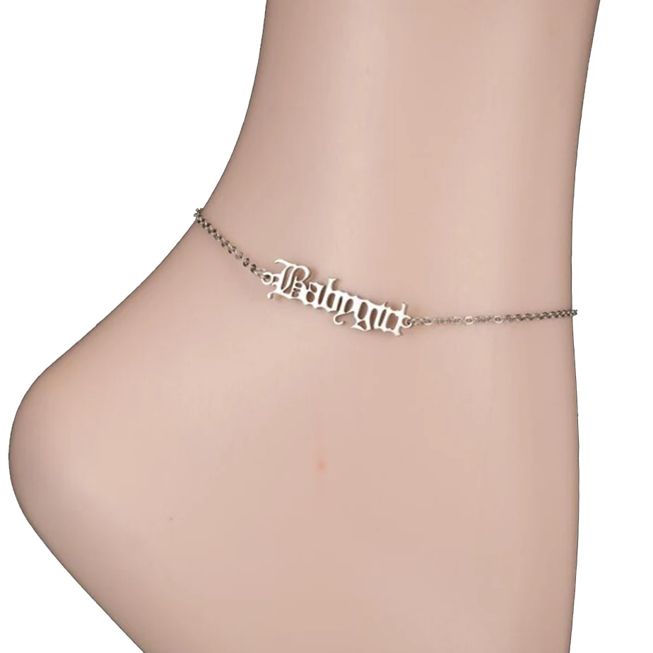 

14K Gold Plated Stainless Steel Old English Baby Girl Letter Anklets Word Ankle Bracelet For Women, As images