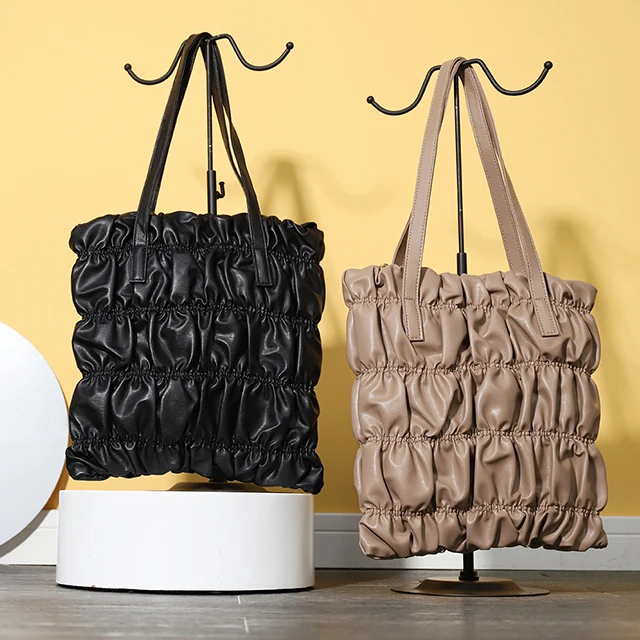 

Latest new design PU leather pure color wrinkle handbag crossbody shoulder bag, Black khaki