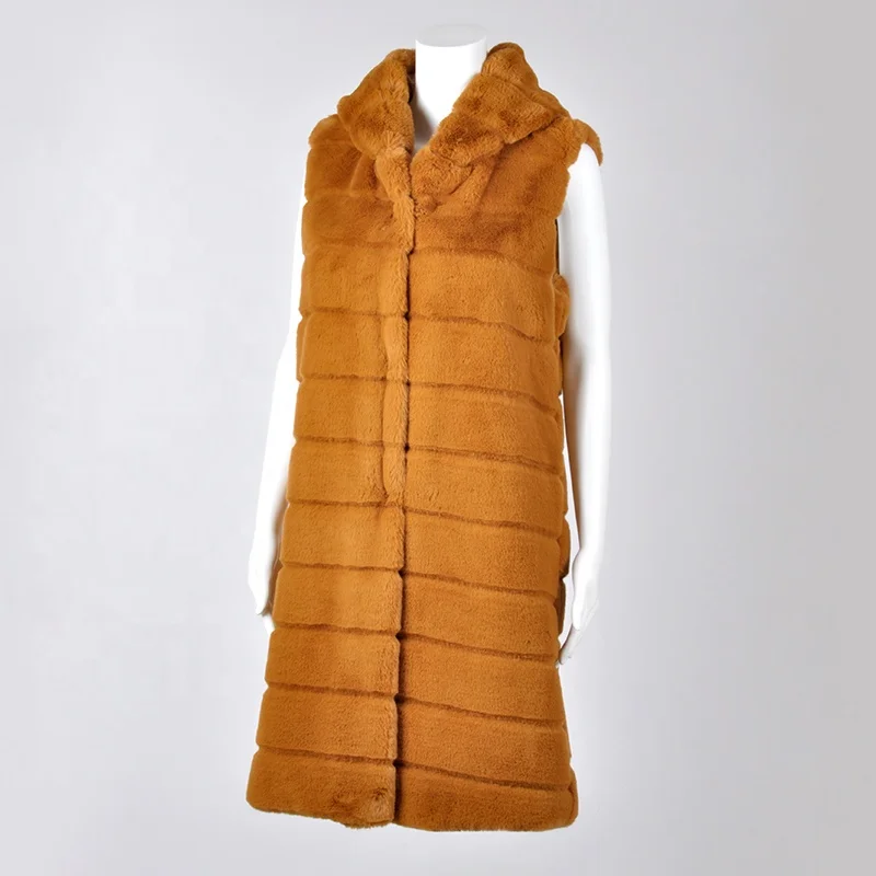 
New Arrival High Quality Accept OEM Cheap Winter Women Long Faux Fur Vest with Hood 
