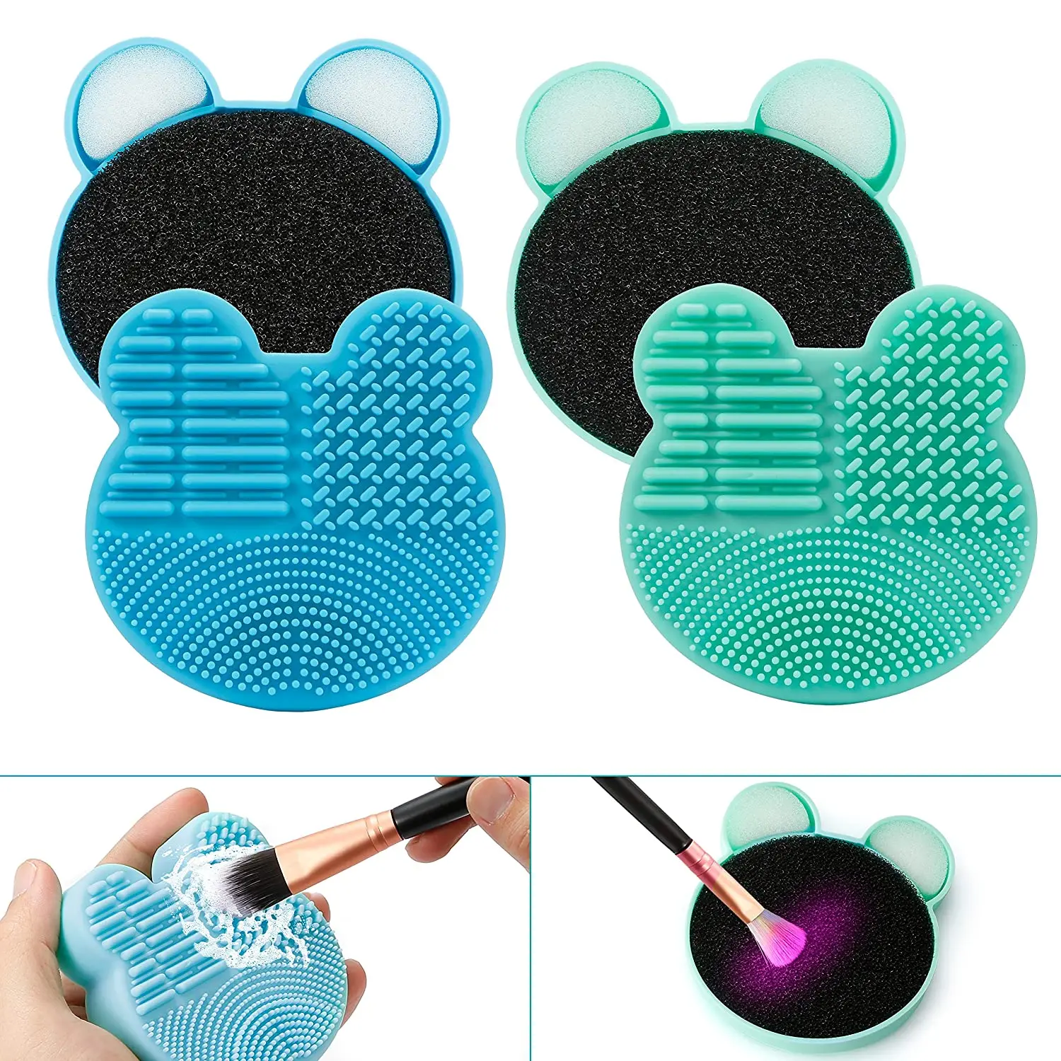 

Popular Cute Women Gift Cleaning Tool Bear Shaped Silicone Multi Texture Surface Makeup Make Up Brush Cleaner, Pink/purple/blue/green