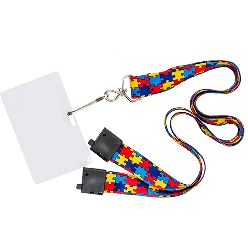

Custom sublimation printed pattern polyester autism lanyard with id card holder