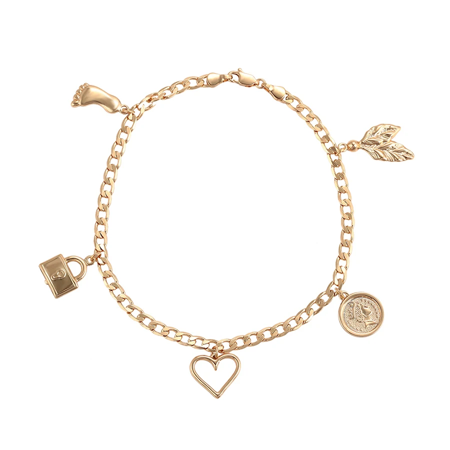 

77059 Xuping 18K gold Plated free shipping anklet, charms foot bracelet, heart Locks and footprints leaves foot chain