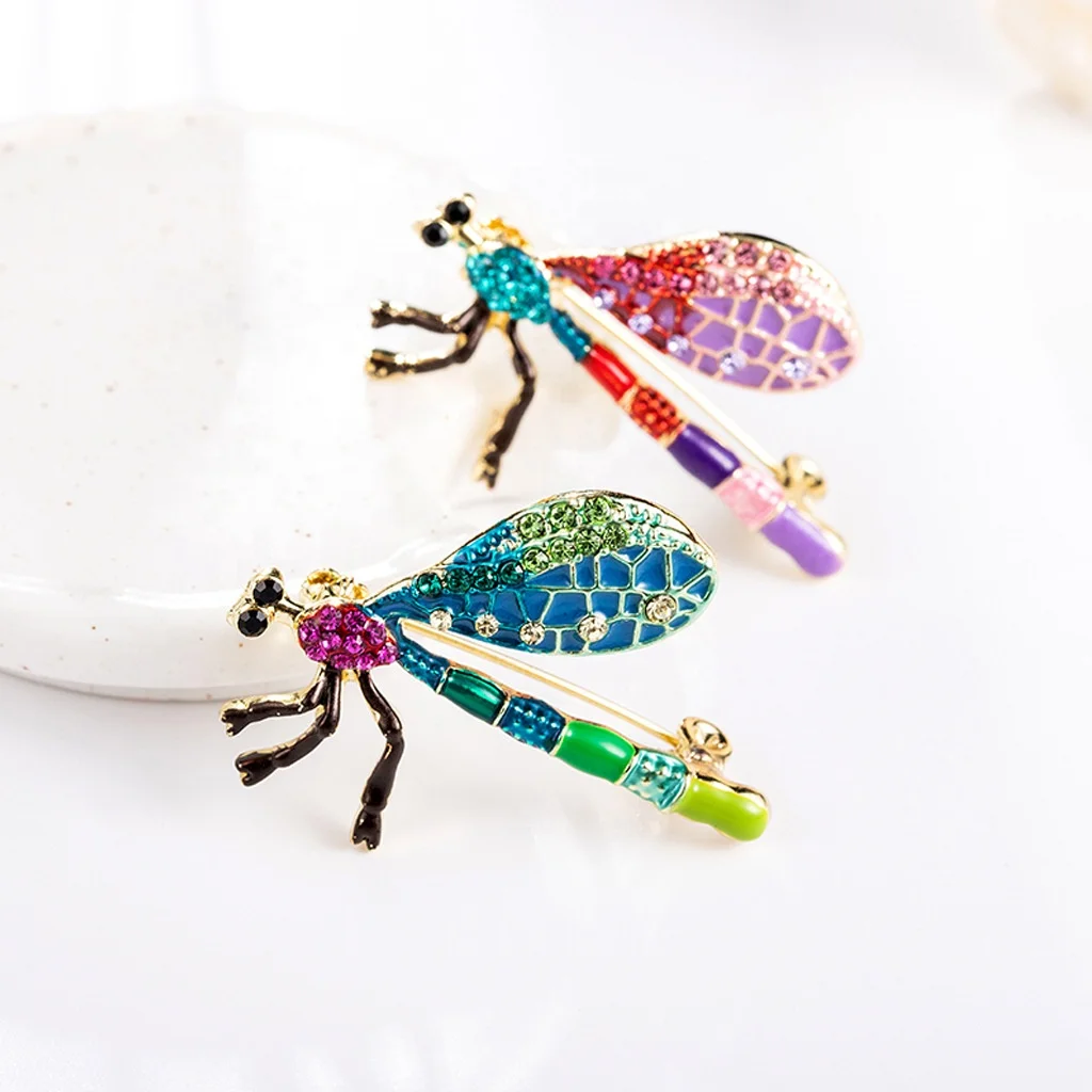 

XILIANGFEIZI Hot Selling Creative Color Custom Female Alloy Rhinestone Enamel Insect Dragonfly Brooches, Picture