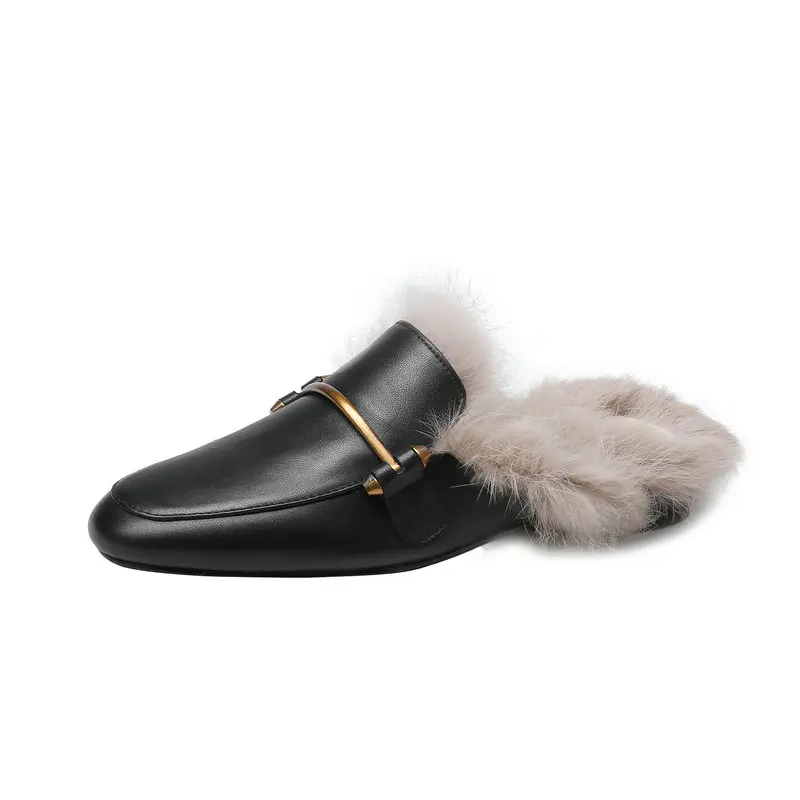 

2021 woman Casual Winter Fur Slippers women mules flats sandals manufacturer half shoes for women and ladies