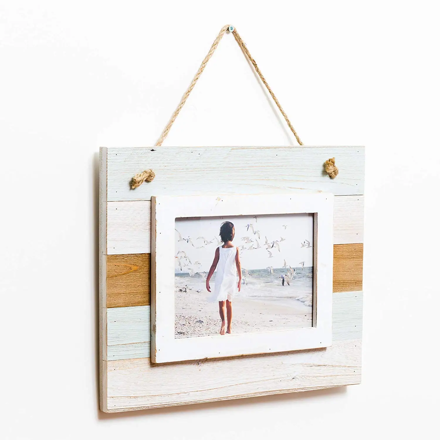 5x7 Distressed Slatted Wood Picture Frame With Rope Buy Picture Frame