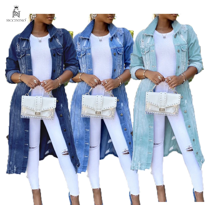 

Hot sale Garment washed denim long jacket women casual fall clothing jeans coat