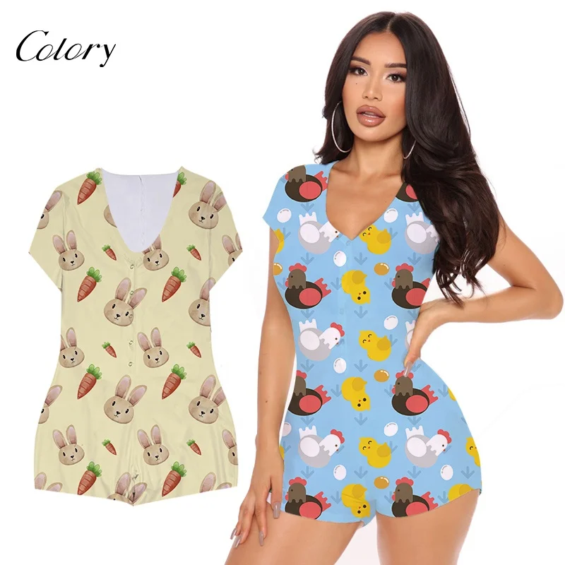 

Colory High Quality Summer Short Print Bodycon Rompers Custom Pajamas, Customized color