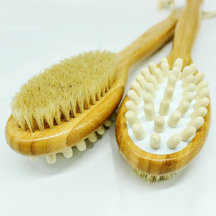 

Dry Body Shower Brush Wood Back Exfoliating Scrubber with Soft Stiff Bristles Brush Both Side Massage&Scrub Wet Dry Bath Brush